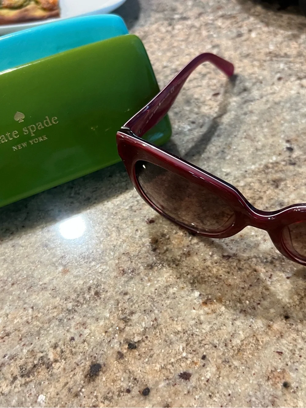 kate spade Burgundy Cat-Eye Sunglasses with Green and Teal Cases
